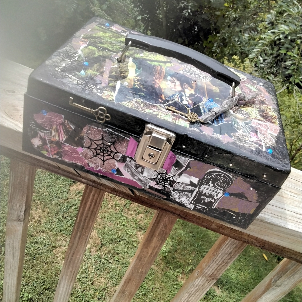 Altered art cash box...jewelry stash..makeup..keepsakes..